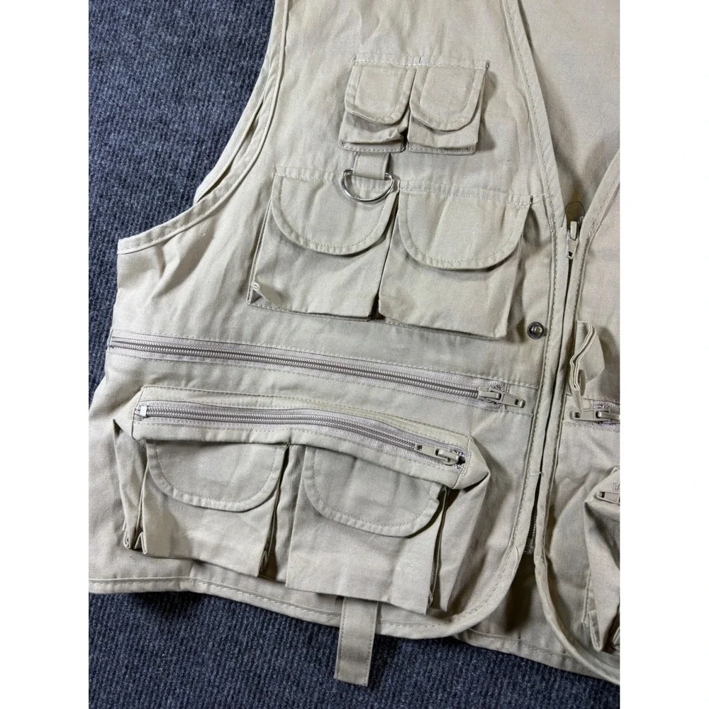 Crystal River Mens‎ Large Tan Khaki Multi Pocket Fishing Utility Vest Fly Patch